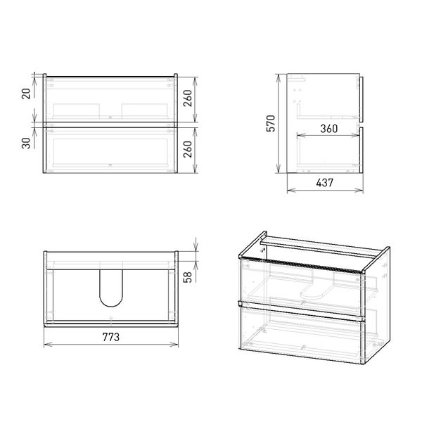 OLIVA комплект меблі 80см шафка з умивальником в ванну кімнату, Volle 15-45-81 15-45-81 фото